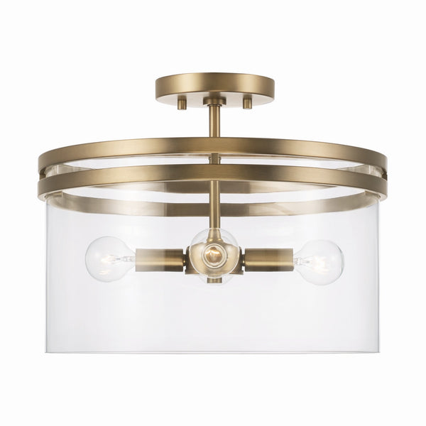 Loren 14.5" Four Light Dual Mount Semi Flush/Pendant, Aged Brass