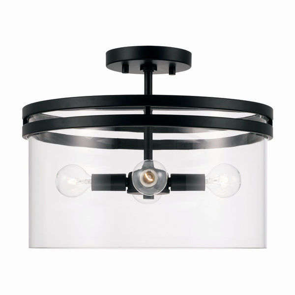 Loren 14.5" Four Light Dual Mount Semi Flush/Pendant, Matte Black