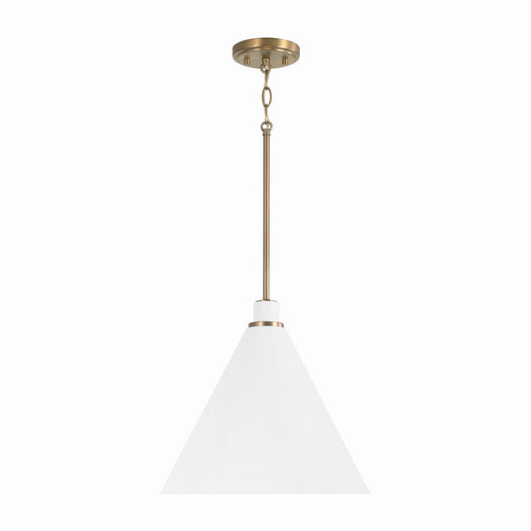 Collyn 15" One Light Pendant, Aged Brass and White