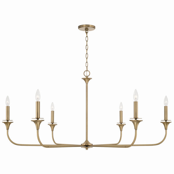 Andie 49" Six Light Chandelier, Aged Brass