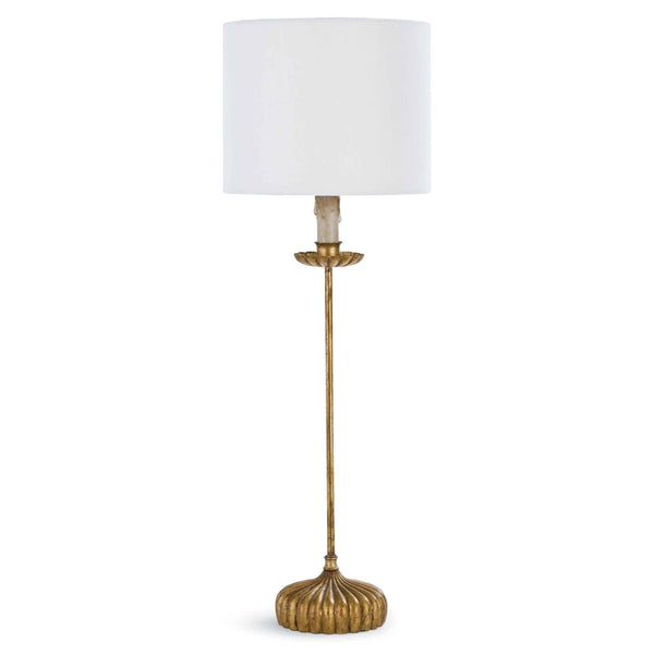 Clove Stem 10" One Light Buffet Table Lamp, Antique Gold Leaf / Natural Linen Shade