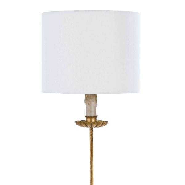 Clove Stem 10" One Light Buffet Table Lamp, Antique Gold Leaf / Natural Linen Shade