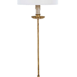 Clove Stem 10" One Light Buffet Table Lamp, Antique Gold Leaf / Natural Linen Shade