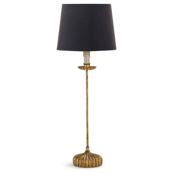 Clove Stem 11" One Light Buffet Table Lamp, Antique Gold Leaf / Black Shade