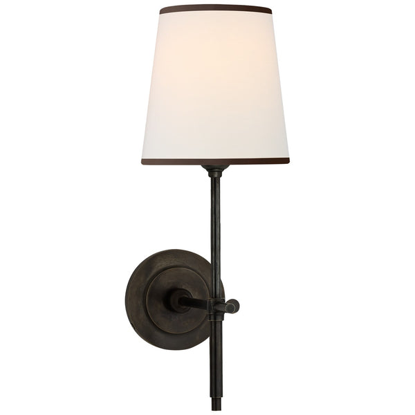 Bryant 5.5" One Light Wall Sconce with Linen Shade, Bronze with Black Trim