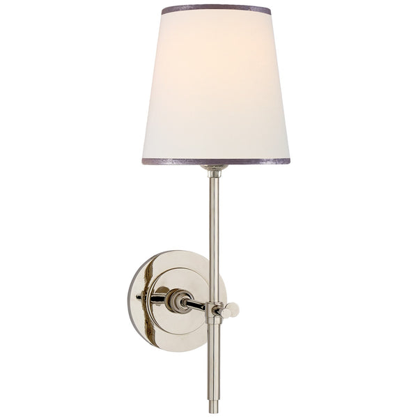 Bryant 5.5" One Light Wall Sconce with Linen Shade, Polished Nickel with Black Trim