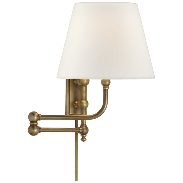 Pimlico 25.5" One Light Swing Arm Wall Lamp, Antique-Burnished Brass with Straight Linen Shade