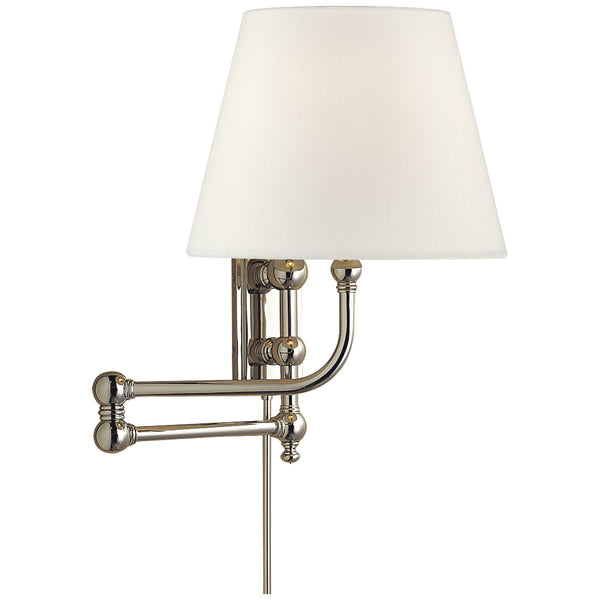 Pimlico 25.5" One Light Swing Arm Wall Lamp, Polished Nickel with Straight Linen Shade