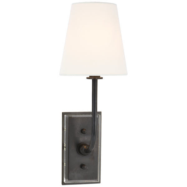 Hulton 6" One Light Wall Sconce with Oval Linen Shade, Bronze