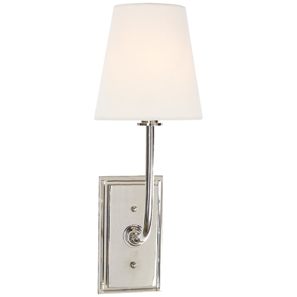 Hulton 6" One Light Wall Sconce with Oval Linen Shade, Polished Nickel