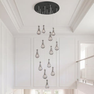 Nouvelle Drop 32" Thirteen Lights Multi Pendant, Polished Nickel