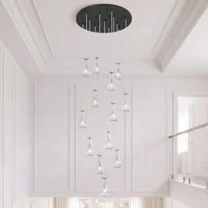 Nouvelle Drop 32" Thirteen Lights Multi Pendant, Brushed Satin Nickel