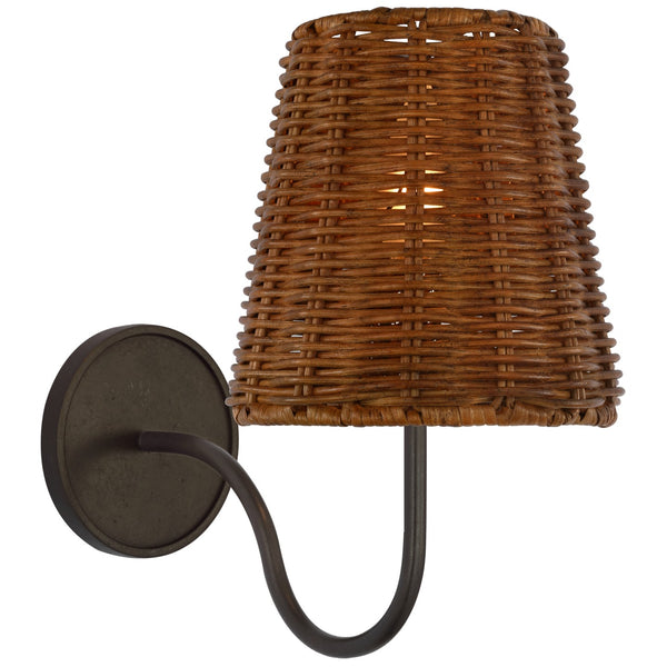 Lyndsie 6" LED Wall Sconce, Aged Iron with Dark Wicker Shade