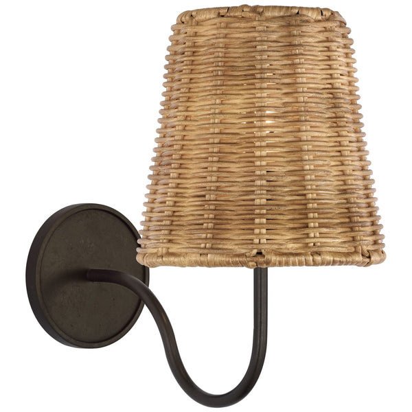 Lyndsie 6" LED Wall Sconce, Aged Iron with Natural Wicker Shade