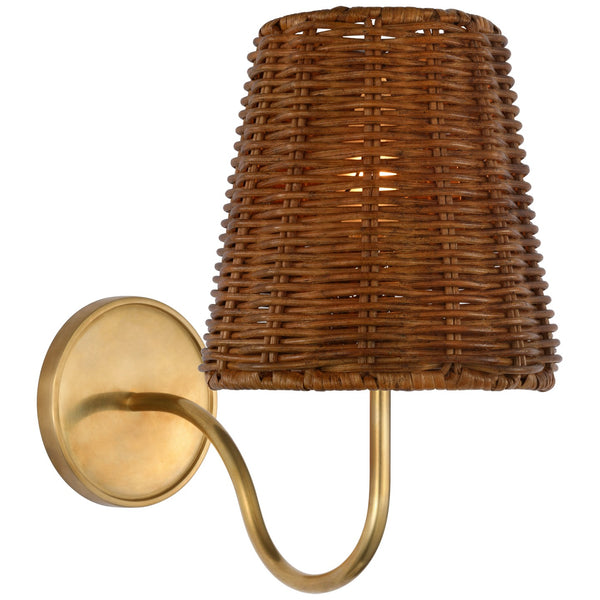 Lyndsie 6" LED Wall Sconce, Hand-Rubbed Antique Brass with Dark Wicker Shade