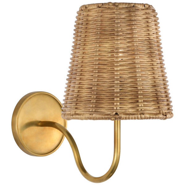 Lyndsie 6" LED Wall Sconce, Hand-Rubbed Antique Brass with Natural Wicker Shade
