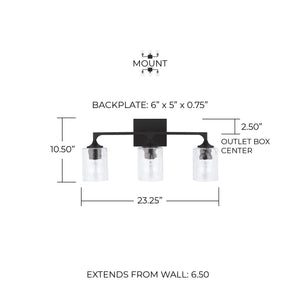 Odell 23.25" Three Light Vanity, Black Iron