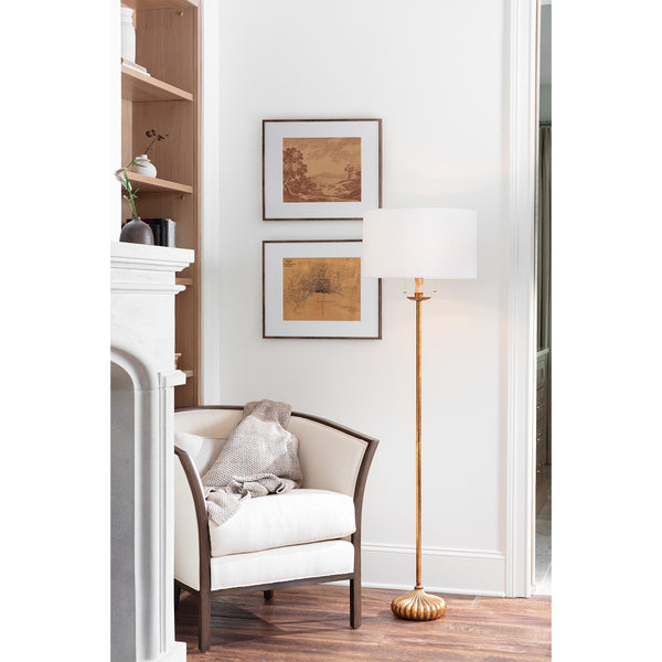 Clove Stem 17" Two Lights Floor Lamp, Antique Gold Leaf