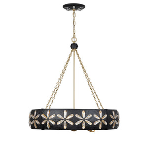 Venice 30" Six Light Chandelier, Metropolis Black and Gold