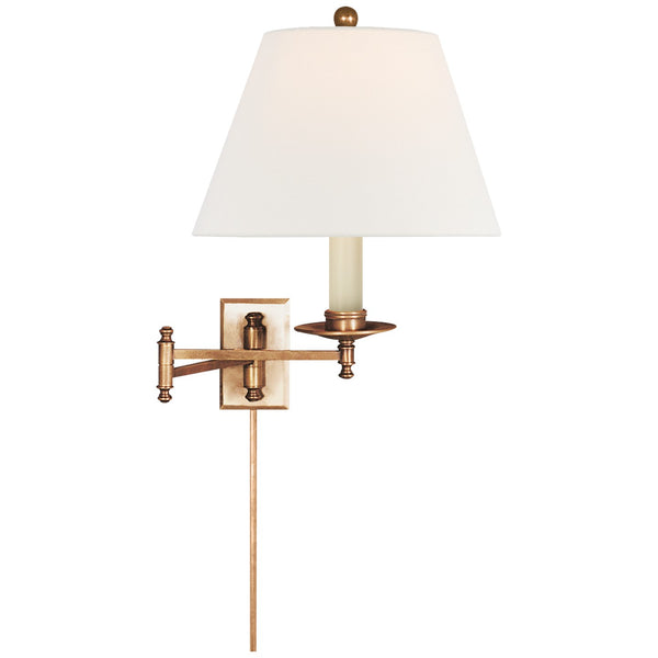 Dorchester 19.25" One Light Swing Arm Wall Lamp, Antique-Burnished Brass with Linen Shade
