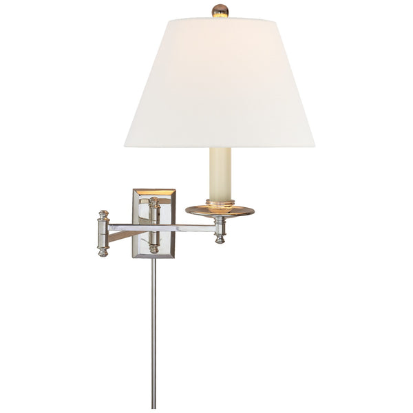 Dorchester 19.25" One Light Swing Arm Wall Lamp, Polished Nickel with Linen Shade