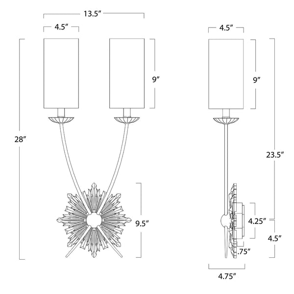 Louis 13" Two Lights Sconce, Antique Gold