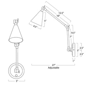 Sal 5" One Light Sconce, Natural Brass