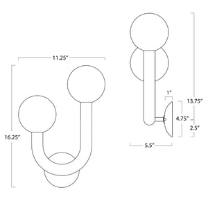 Happy 11" Two Lights Sconce Left Side, Natural Brass
