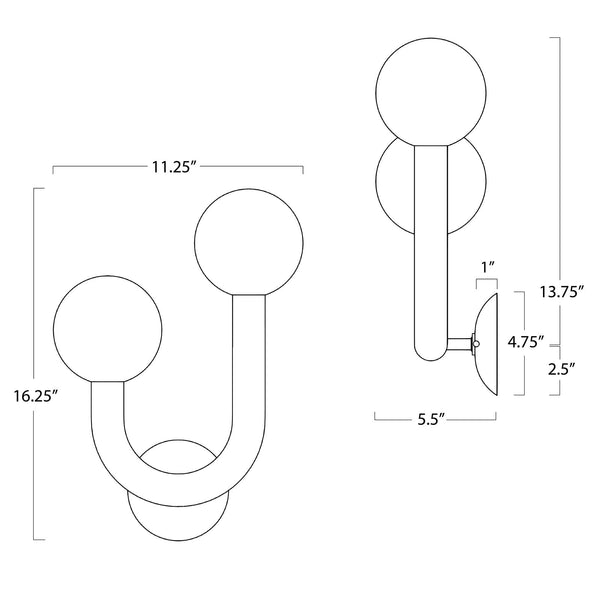Happy 11" Two Lights Sconce Left Side, Natural Brass
