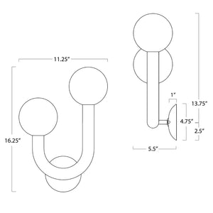 Happy 11" Two Lights Sconce Left Side, Polished Nickel