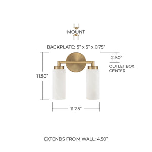 Sasha 11.25" Two Light Vanity, Aged Brass