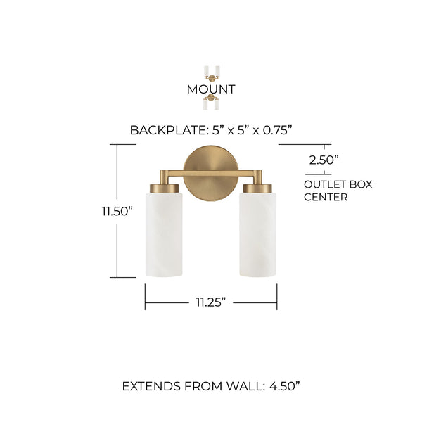 Sasha 11.25" Two Light Vanity, Aged Brass
