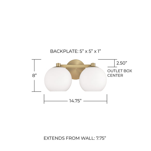 Cahya 14.75" Two Light Vanity, Aged Brass