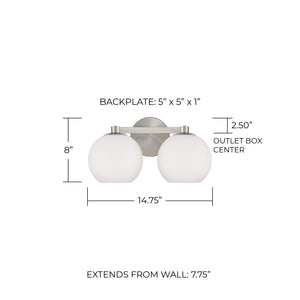 Cahya 14.75" Two Light Vanity, Brushed Nickel