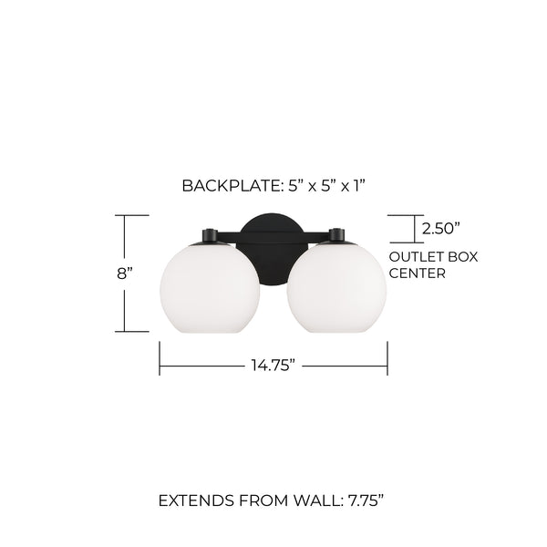 Cahya 14.75" Two Light Vanity, Matte Black
