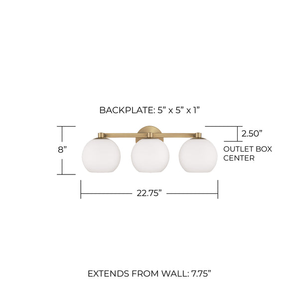 Cahya 22.75" Three Light Vanity, Aged Brass