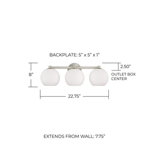 Cahya 22.75" Three Light Vanity, Brushed Nickel