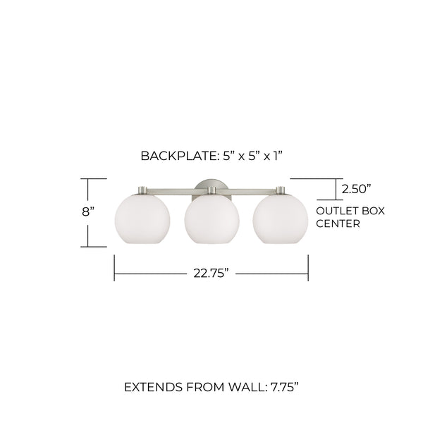 Cahya 22.75" Three Light Vanity, Brushed Nickel