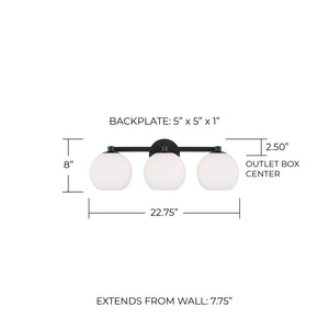 Cahya 22.75" Three Light Vanity, Matte Black