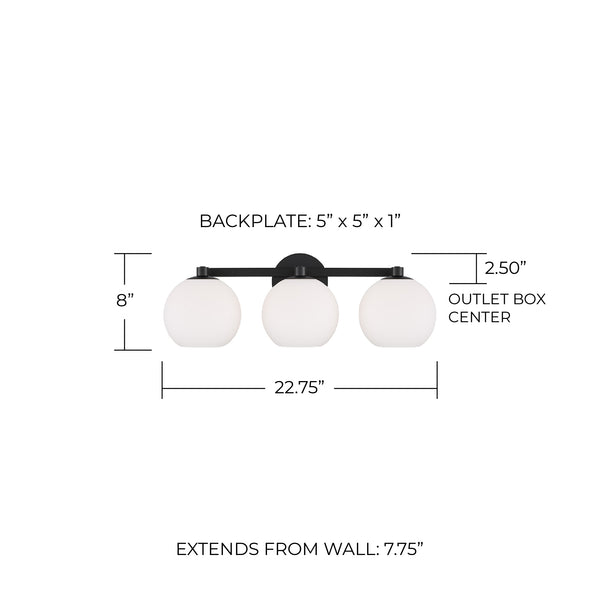 Cahya 22.75" Three Light Vanity, Matte Black