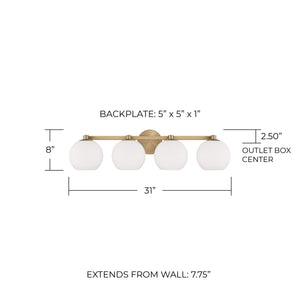 Cahya 31" Four Light Vanity, Aged Brass