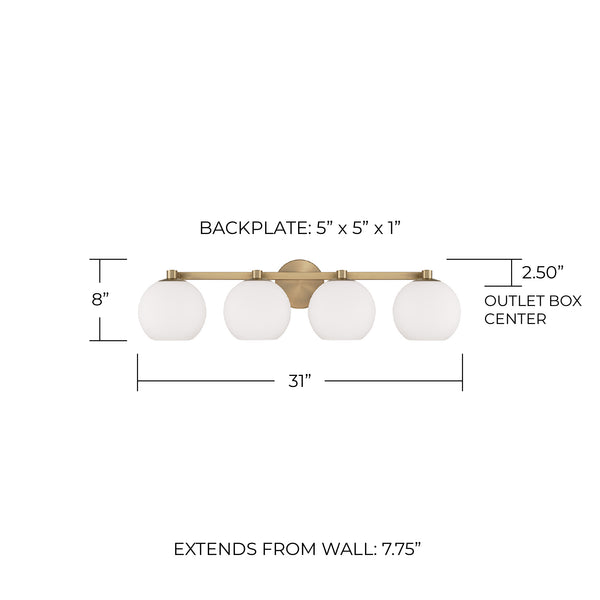 Cahya 31" Four Light Vanity, Aged Brass