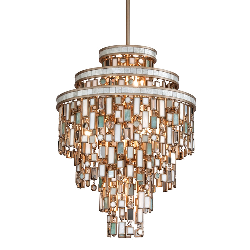 Davenport Seven Light Chandelier, Champagne Leaf