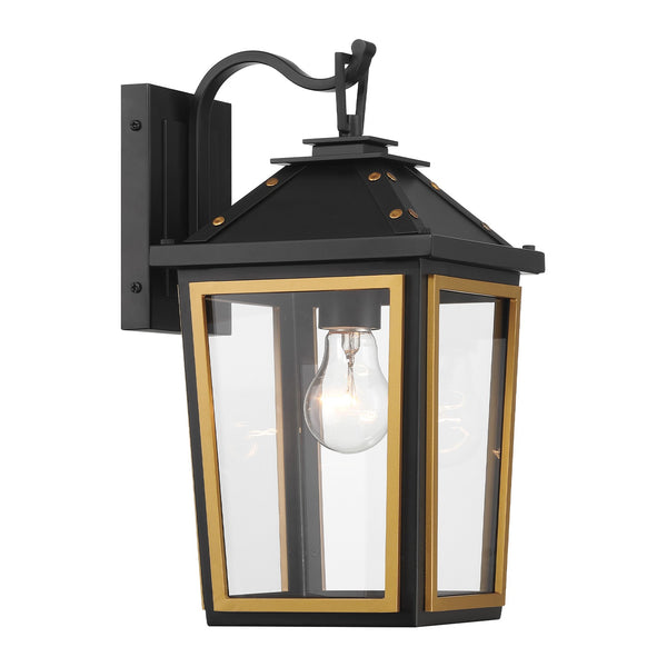 Ashford 7.25" One Light Outdoor Wall Sconce, Matte Black + Textured Gold
