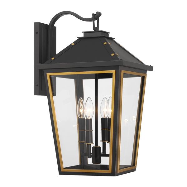 Ashford 12" Four Light Outdoor Wall Sconce, Matte Black + Textured Gold