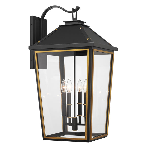 Ashford 15" Four Light Outdoor Wall Sconce, Matte Black + Textured Gold