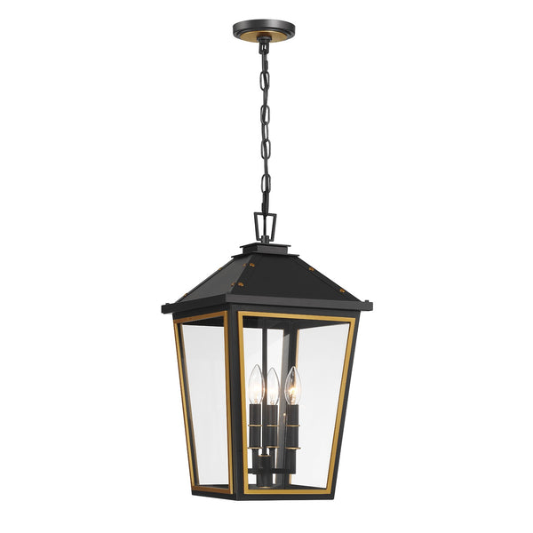 Ashford 12" Four Light Outdoor Pendant, Matte Black + Textured Gold