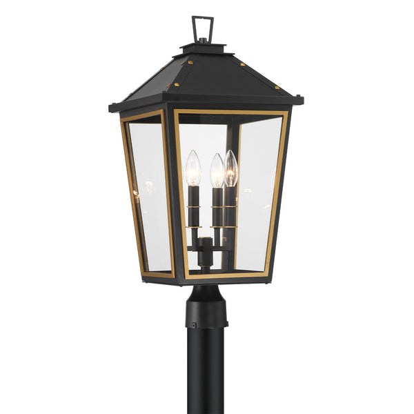 Ashford 12" Four Light Outdoor Post Mount, Matte Black + Textured Gold