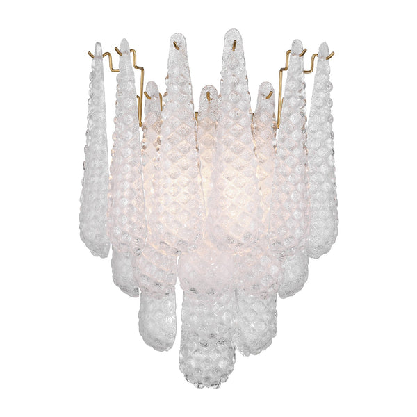 Greta 14" Two Light Wall Sconce, Aged Brass and Clear