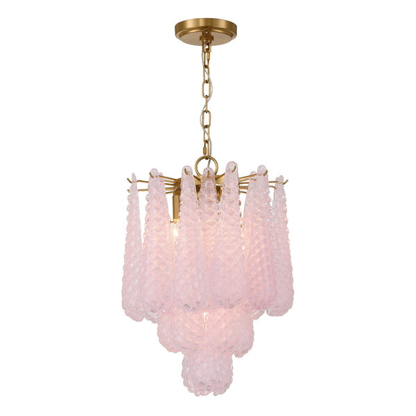 Greta 14.25" Four Light Pendant, Aged Brass and Blush